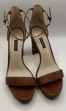Nine West Dempsey Brown Leather Platform Block Heel Sandals Size 11M